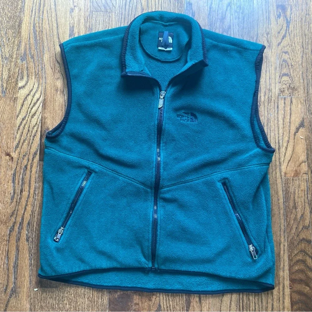VTG 90s The North Face Vest Mens Size Medium Full Zip Fleece Green USA Made